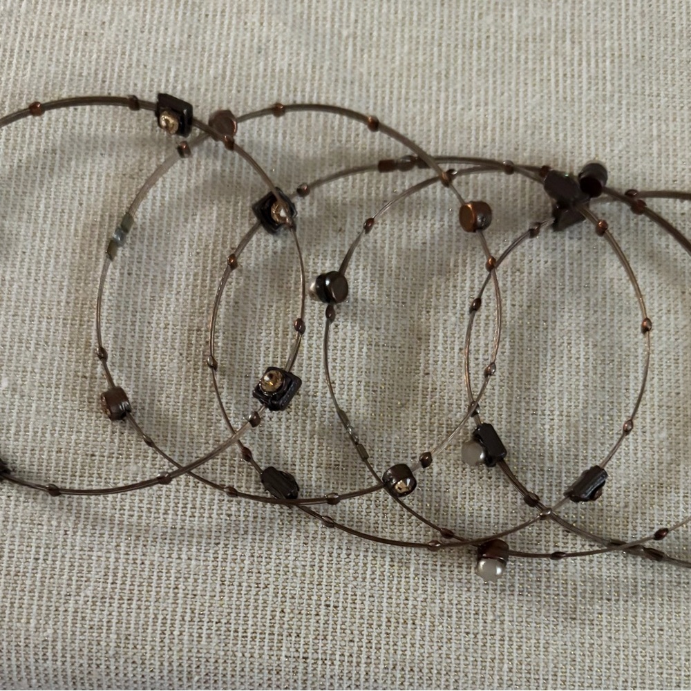 Delicate Brown Beaded Wire Bangle Stack - Women Jewelry - Picture 2 of 4
